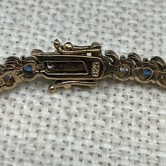 Vintage Estate Gold Over Sterling Silver Tennis Bracelet Sapphire Clear CZ 7.25" - Picture 12 of 16